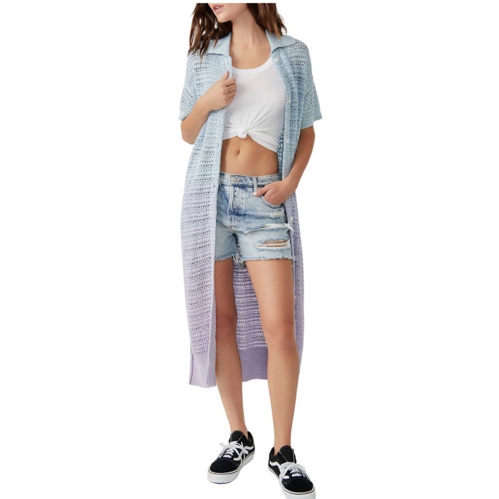 Free People Indigo Orchid Combo Ombre Open Stitch Cardigan Size Small Festival